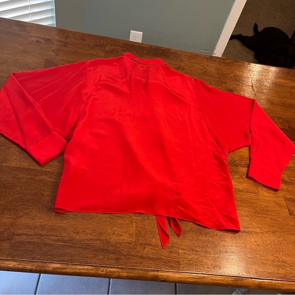 Trina Turk 100% silk red button down blouse no size tag measures large - Picture 12 of 12